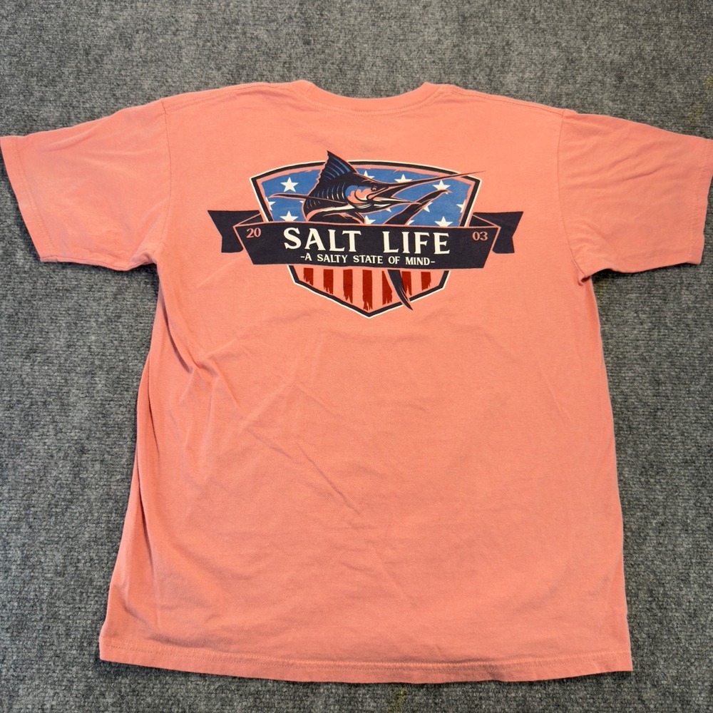 Salt Life Marlin American Flag Pocket Graphic T-Shirt Pink Size Medium